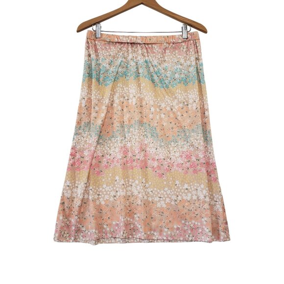 Vintage 70s Floral Midi Skirt Elastic Waist Lightweight Pastel Ombre Floral Boho - Picture 1 of 5